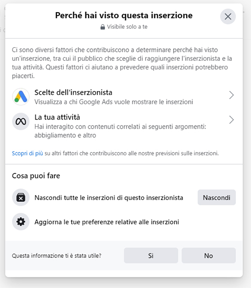 Pubblicità su Facebook, come capire perché vengono visualizzate